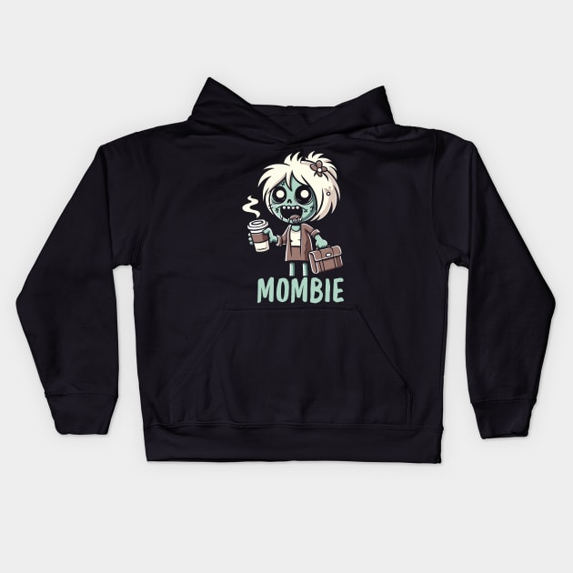 Mombie | Funny Zombie Illustration of a Tired Mom with Coffee | Mother's Day Funny Gift Ideas Kids Hoodie by Nora Liak